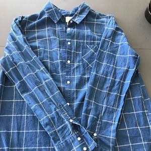 BLUE WHITE CHECKERED BUTTON DOWN DRESS TOP